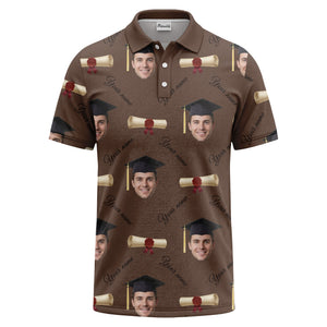 graduation caps & diploma scrolls over personalized faces polo shirt