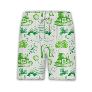 Hand-Drawn Irish Doodle Hawaiian Shirt with Shamrocks and Gold Stacks