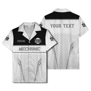 hexagon mechanic logo grid hawaiian shirt for automotive pros