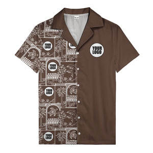 Illustrated Midnight Black Tropical Palm Tree Turtle Dolphin Hawaiian Shirt For Men
