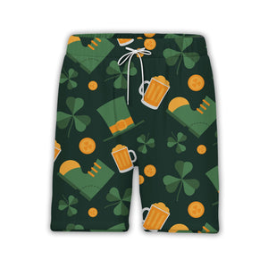Irish Celebration Hawaiian Shirt with Teal Green Beer Mugs and Gold Coins