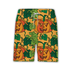 Jack-o-Lantern Hawaiian Shirt with Vines and Leaves on Orange