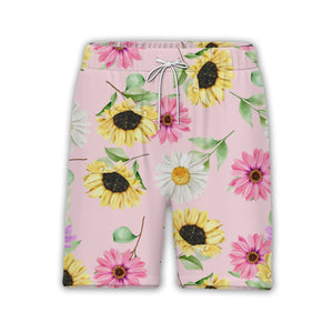 Joyful Sunflower and Pink Gerbera Hawaiian Shirt on Pastel Pink