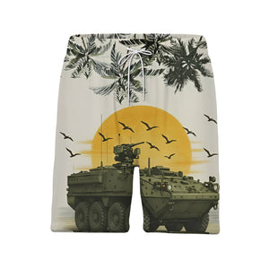 Military Armored Vehicle Tropical Hawaiian Shirt – Sunset & Palm Trees