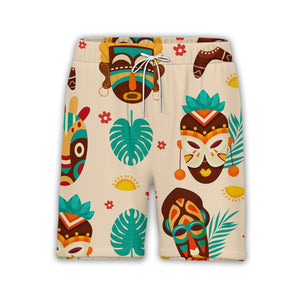 Modern Tiki Hawaiian Shirt with Monstera and Boomerangs on Beige