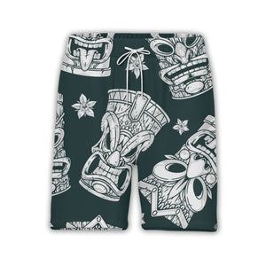 Monochrome Engraving Style Tiki Hawaiian Shirt on Dark Teal