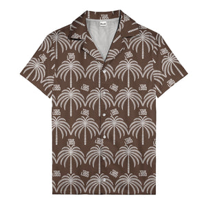 monochrome palm tree & custom logo repeat hawaiian shirt for men