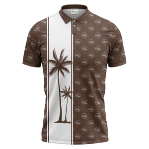 monochrome palm tree silhouette & logo repeat polo shirt