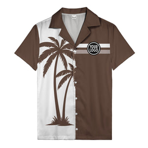 monochrome palm tree silhouette & stripe hawaiian shirt for men