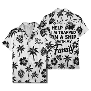 monochrome palm trees and hibiscus hawaiian shirt for men