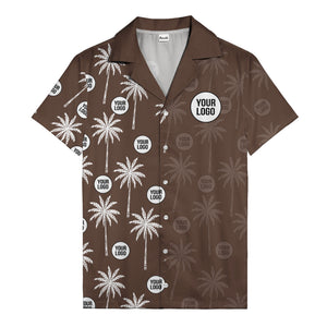 monochrome palm trees & custom logo repeat hawaiian shirt