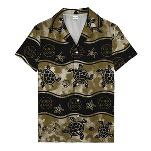 monochrome sea turtles & starfish repeat pattern hawaiian shirt for men