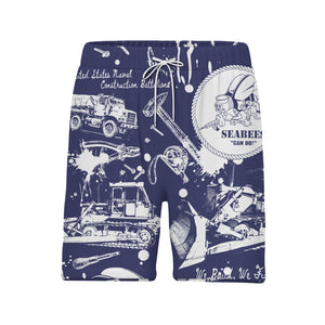 Navy Seabees Blueprint Hawaiian Shirt - Construction Tools & Military Mascot Print