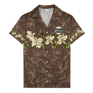 orchid & bamboo photoreal black hawaiian shirt