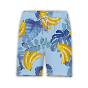 Painterly Banana Bunch Hawaiian Shirt with Tropical Leaves on Blue