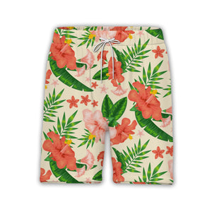 Pale Cream Bell Flower Hibiscus Hawaiian Shirt with Banana and Palm Fronds