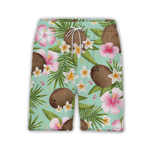 Pale Pink Coconut Cherry Hawaiian Shirt with Banana Leaves and Hibiscus