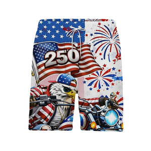 Patriotic Biker Hawaiian Shirt - Bald Eagle Motorcycle & American Flag Print for Men