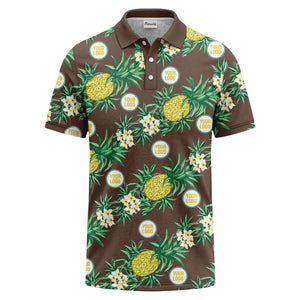 pineapple plumeria repeat pattern black polo shirt for men