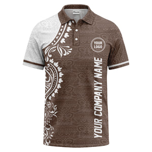 polynesian tribal floral motif black white polo shirt