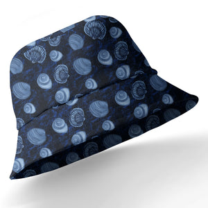 realistic seashell & spiral shell repeat navy blue hawaiian shirt