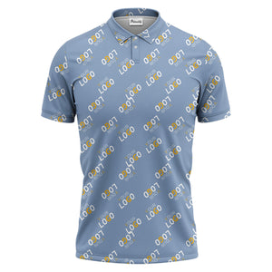 repeating gold logo hawaiian polo shirt with custom text overlay