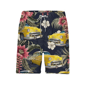 Retro Classic Cars & Hibiscus Tropical Hawaiian Aloha Shirt For Men Hawaiian Shirt