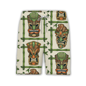 Retro Tiki Mask Hawaiian Shirt with Bamboo Frames on Cream