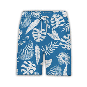 Royal Blue Vintage Distressed Hawaiian Shirt with Monstera and Hibiscus Fern