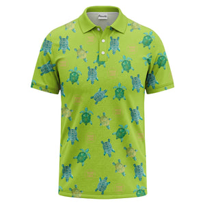sea turtle repeat black teal golf polo shirt for men