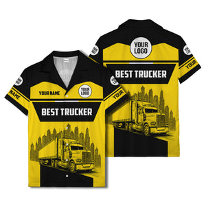 semi-truck cityscape hawaiian shirt for road-warrior professionals