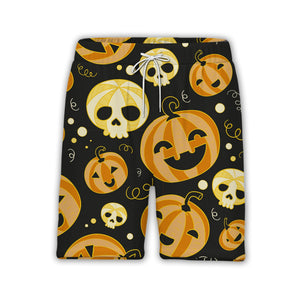 Striped Jack-o-Lantern and Skull Hawaiian Shirt on Charcoal