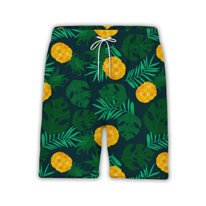 Stylized Pineapple Hawaiian Shirt with Monstera on Dark Teal