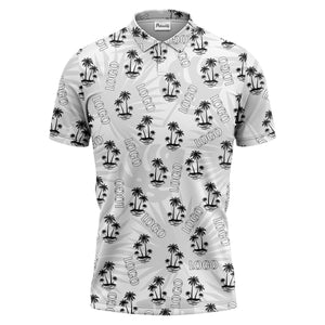 teal tropical island palm trees vacation ready polo shirt for beach days
