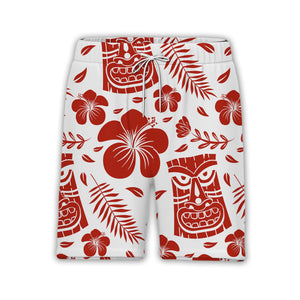 Terracotta Tiki Mask Hawaiian Shirt with Palm Fronds on White
