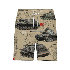 USMC Tank Hawaiian Shirt - Marines Vintage Map Military Vehicles & Eagle Print
