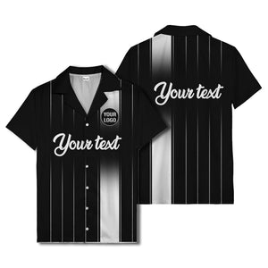 vertical black & white stripe custom logo hawaiian shirt