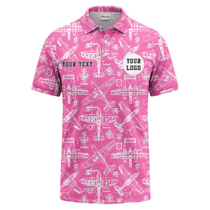 vintage airplane blueprint sketches propeller wings polo shirt for men