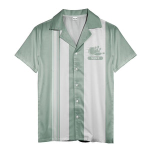 vintage bowling team hawaiian shirt, retro geometric & striped aloha button down shirt