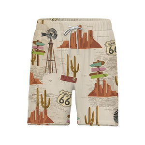 Vintage Route 66 Desert Road Trip Map With Cacti Buttes Aloha Button Down Shirt Hawaiian Shirt