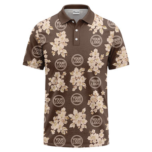 watercolor cherry blossom custom logo repeat polo shirt in black