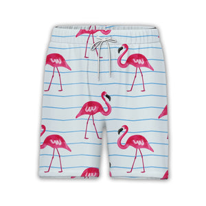 Watercolor Flamingo Hawaiian Shirt on Pale Blue Chevron Stripes