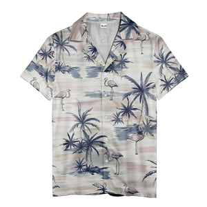 watercolor flamingo paradise hawaiian shirt, tropical scenic aloha button down shirt