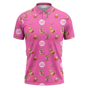 watercolor flamingos pineapples coconuts palm trees repeat polo shirt for men