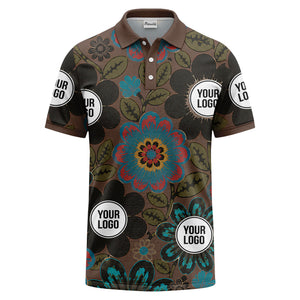 watercolor floral burst and olive leaves polo shirt for men