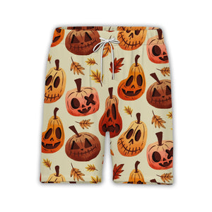 Watercolor Halloween Pumpkin Hawaiian Shirt with Maple Leaves