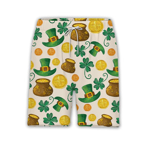 Watercolor St Patricks Hawaiian Shirt with Pots of Gold and Swirling Stems