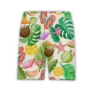 White Retro Doodle Palm Tree Hawaiian Shirt with Pineapple Geometric Pattern