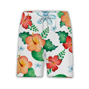White Watercolor Hibiscus Hawaiian Shirt with Blue Plumeria and Tropical Leaves