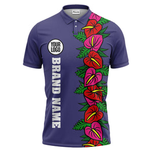 anthurium & emerald leaf stripe coral red polo shirt for men